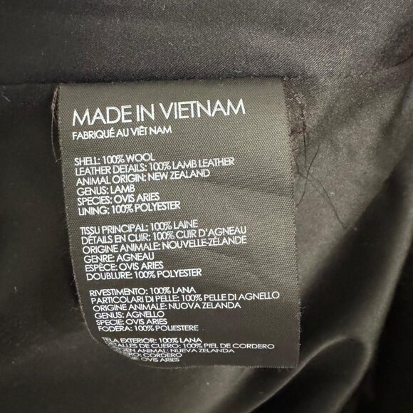 Club Monaco Halli Coat in Black, Women Size Small, 100% Wool w/100% Leather Trim - Picture 6 of 7